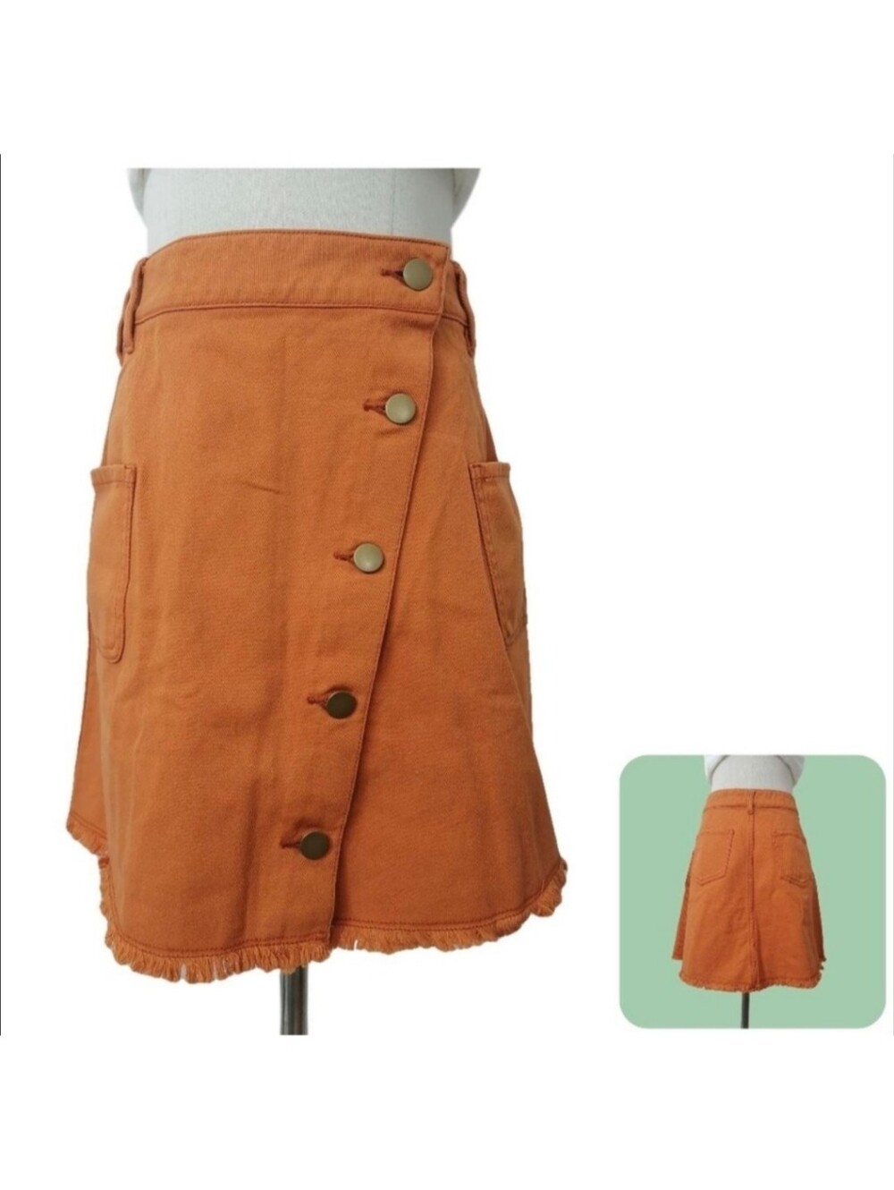 🦊🦊Women’s Button-Front Orange A-Line Denim Skirt